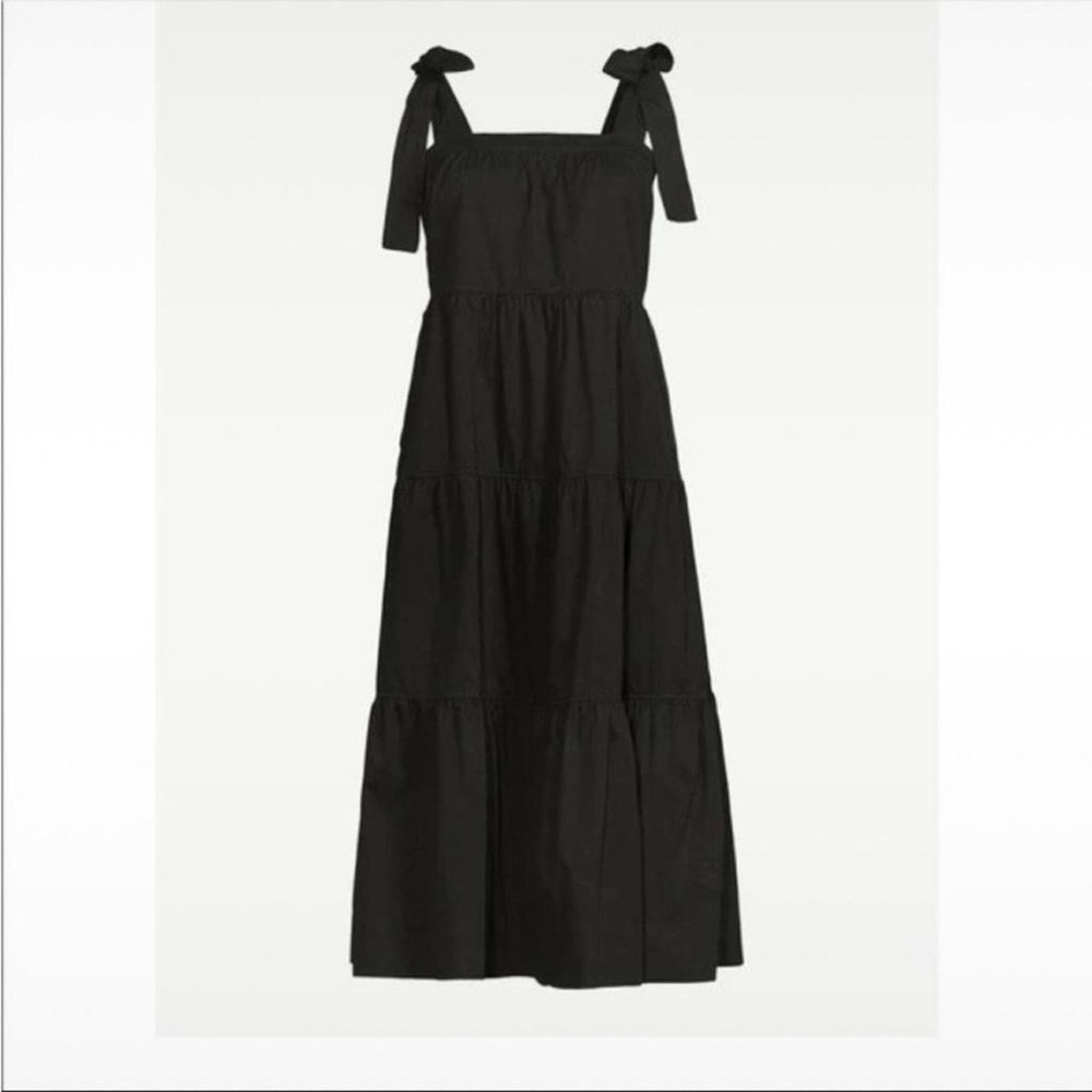 Free Assembly Black Midi Dress with Bow Straps